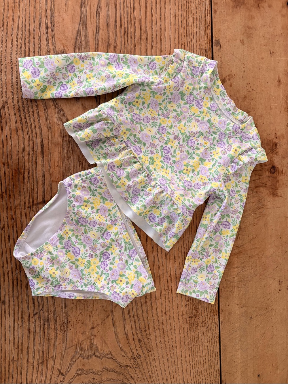 Janie and Jack Floral Long Sleeve Swimsuit Set — Yellow, Purple, Green, White
